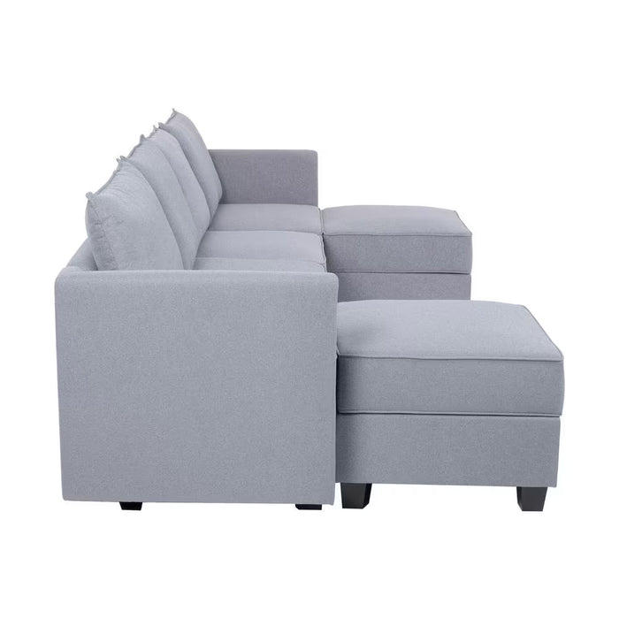 Modular Convertible U-Shaped Sectional Sofa with Reversible Chaise Sectional Sofa with Ottoman - Linen Upholstery, Gray