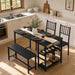 55-Inch Dining Table Set for 4 with Bench, Wine Rack, Black