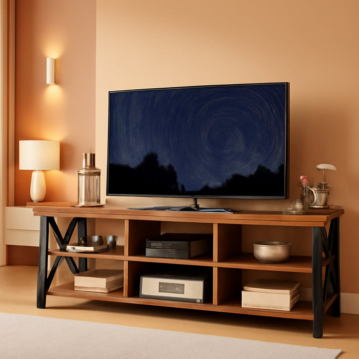 TV Stand for TV up to 65 Inches, Entertainment Center with 6 Storage Cabinet for Living Room, 55 Inch Farmhouse Television Stands Console Table, TV Stands for Living Room, Walnut