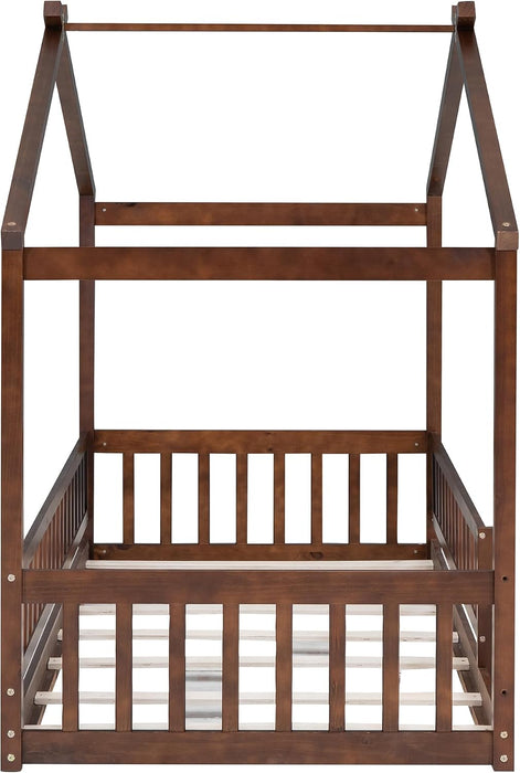 Montessori Floor Twin Bed Kids NoBoxSpring WalnutFinish