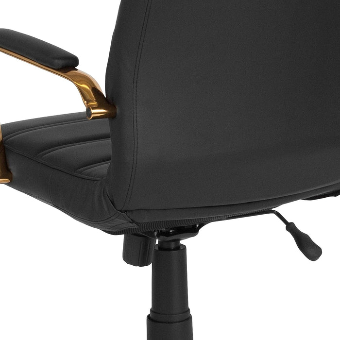 Whitney High-Back Swivel Leathersoft Desk Chair with Padded Seat and Armrests, Adjustable Height Padded Office Chair, Black/Gold