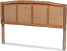 Marieke Mid-Century Modern Ash Wanut Finished Wood and Synthetic Rattan Queen Size Headboard
