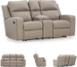 Signature Design by Ashley Lavenhorne Contemporary Faux Leather Manual Reclining Loveseat with Console and Cup Holders, Beige