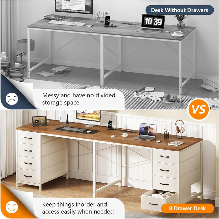 2 Person Desk with 8 Drawers, Large Home Office Computer Desk with Power Outlets, 78 Inch Long Double Desks for Two People, Antique White