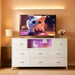 White Dresser for Bedroom, TV Stand for Bedroom for 55 Inch TV with Charging Station and LED Lights, Fabric Chest of Drawers with Open Shelves, 8 Drawers Dressers for Living Room, Closet