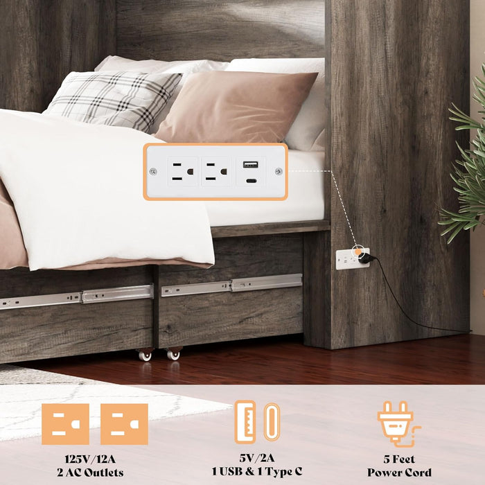 FullSize Murphy Bed Cabinet With Premium MemoryFoam