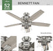 Quiet 52 Inch Reversible Brushed Nickel Ceiling Fan