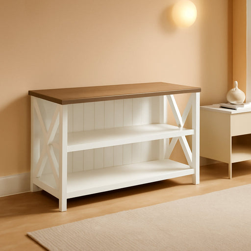 2 Tier Modern Farmhouse Wood Bookcase Bookshelf Storage Home Office Storage Cabinet, 52 Inch, White