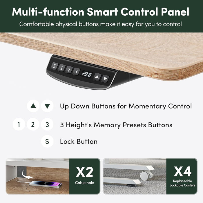 Electric Standing Desk 48 X 24 Inch with Monitor Shelf, 3 Drawers and Open Storage, Home Office Computer Workstation, Pure Maple, 2 Packages