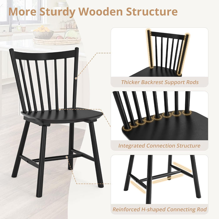 Upgraded Dining Chairs Set of 4, Farmhouse Wooden Spindle Back Kitchen Chairs, Windsor Dining Chairs for Kitchen and Dining Room, Black
