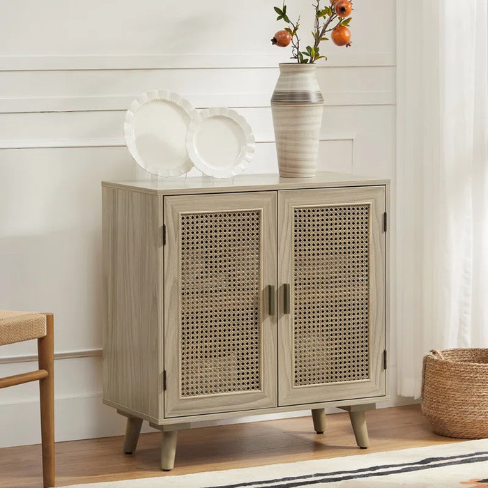 Emily 31'' Tall 2 - Rattan Door Accent Cabinet with Solid Wood Legs