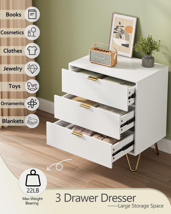 3 Drawer Dresser for Bedroom, 27.6" Modern Storage Dresser, White
