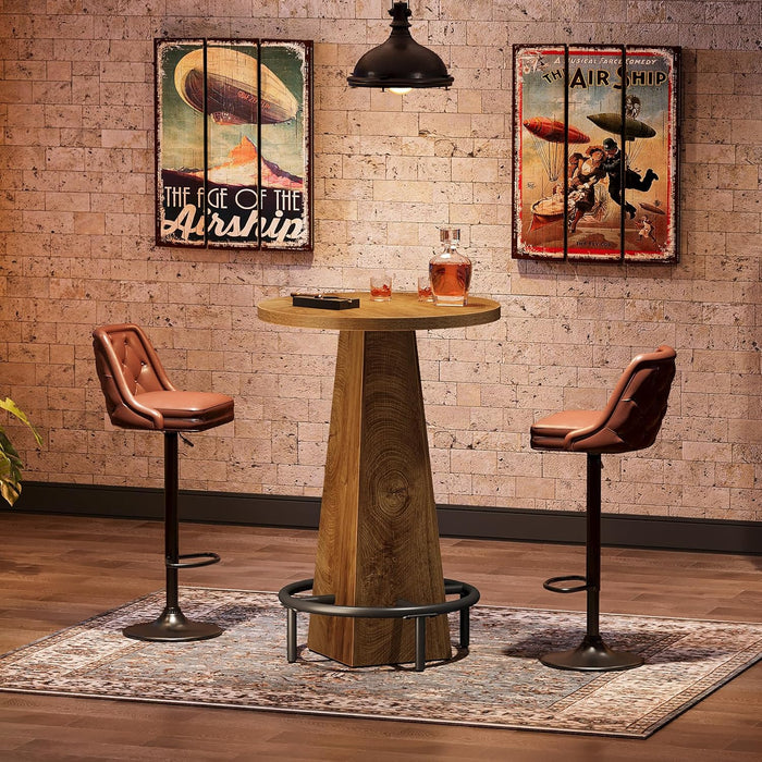 Bar Table, 37.4" High round Pub Table for Small Bars, Dining Room, Kitchen, Wood Color (Only Table)