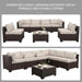 7 Pieces Wicker Patio Furniture Conversation Set Outdoor Sectional Sofa Glass Coffee Table with Non-Slip Cushions and Furniture Cover, Beige