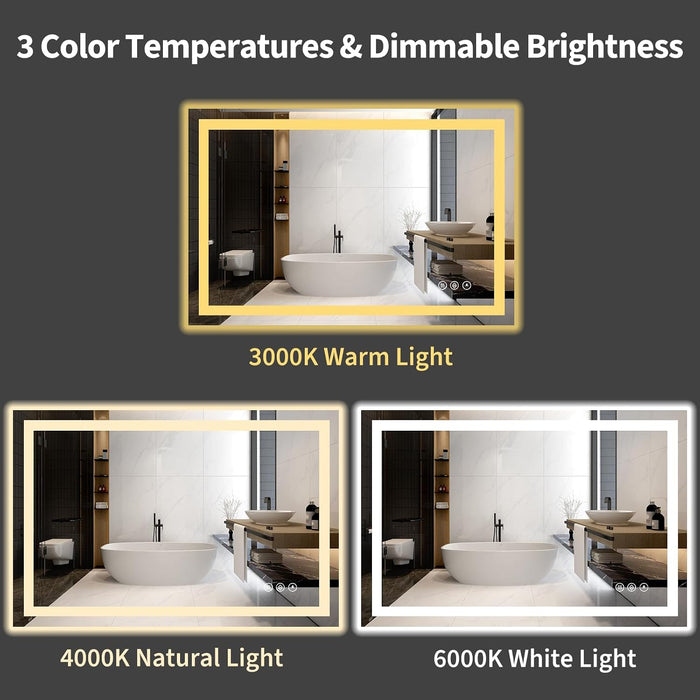 40X30 LED Bathroom Mirror, Shatterproof Mirror with Light