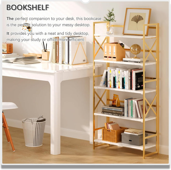 Five Tier Bookshelf White Gold UltraFinish Coatings