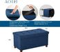 30 Inches Storage Ottoman Bench, Storage Bench with Wooden Legs for Living Room Folding Ottoman Foot Rest Removeable Lid for Bedroom End of Bed, Linen Fabric Blue