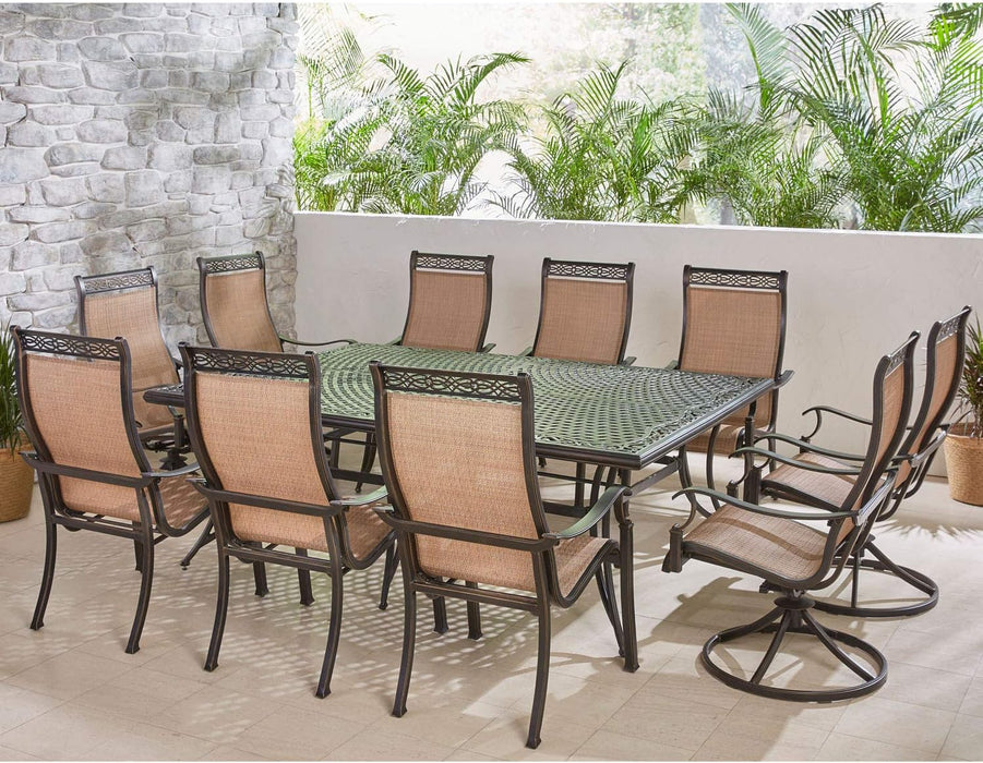 Manor 11-Piece Outdoor Dining Set with 4 Sling Swivel Rockers, 6 Stationary Chairs, and Rust Resistant Aluminum Rectangular Dining Table, Patio Dining Set for 10, Perfect for Patio or Backyard