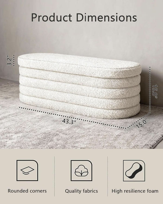 Storage Ottoman Bench, 43 Inch Upholstered Entryway Shoe Seat, End of Bed Stool Blanket Chest for Living Room, Hallway, Sherpa White