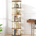 5Tier Rotating Bookshelf, 360 ° Display Stackable Spinning Bookshelf Tower,Round Space Saving Tall Floor Standing Swivel Bookcase Corner Storage Organizer for Bedroom/Living Room/Office，Gold