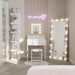 White Makeup Vanity Desk with Hollywood Mirror and Lights, Girls Vanity Set with Stool, Compact Make up Table with Drawers and Outlet for Bedroom Small Space