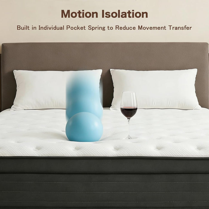 Queen Size Mattress, 12 Inch Hybrid Memory Foam Mattress in a Box, Individual Pocket Springs Mattress for Pressure Relief, Motion Isolation, Certipur-Us