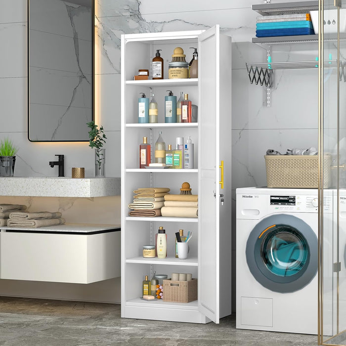 Lockable Metal Locker Cabinet Narrow White Storage