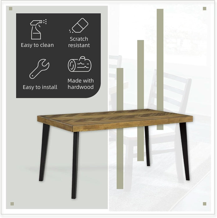 Blondon Rectangular Dining Room Table Set with 6 Chairs, Chevron Pattern, Tapered Legs, Seats 6, Wood, 60" Long, Brown & Black
