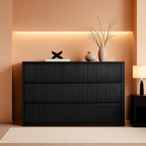 Black FiftySevenInches Nine Drawer Handleless Modern Dresser