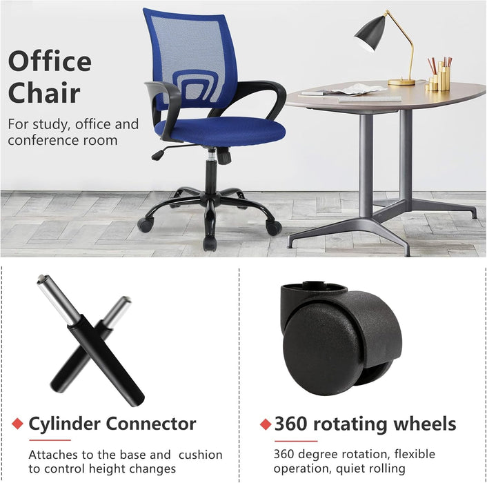 Office Chair Computer Chair Ergonomic Cheap Desk Chair Adjustable Comfortable Mid Back Task Rolling Swivel Chair with Lumbar Support for Home Office Desk (Blue)