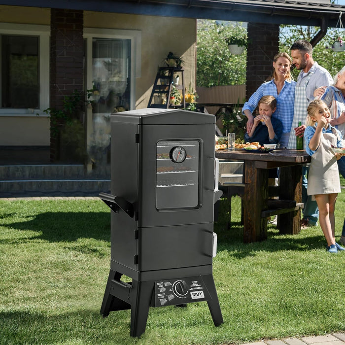 Large Vertical Propane Smoker Grill 4-Rack Outdoor Gas BBQ Smoker with Temperature Control, Heavy Duty Design & Weather-Resistant Cover for Meat, Fish, Ribs