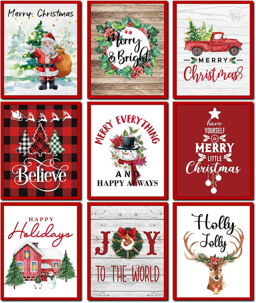 9PCS Christmas Wall Art Holiday Bedroom Wall Decor Christmas Wall Art Prints Posters for Living Room Office Decorations Christmas Signs Paintings (8X10Inch Unframed)