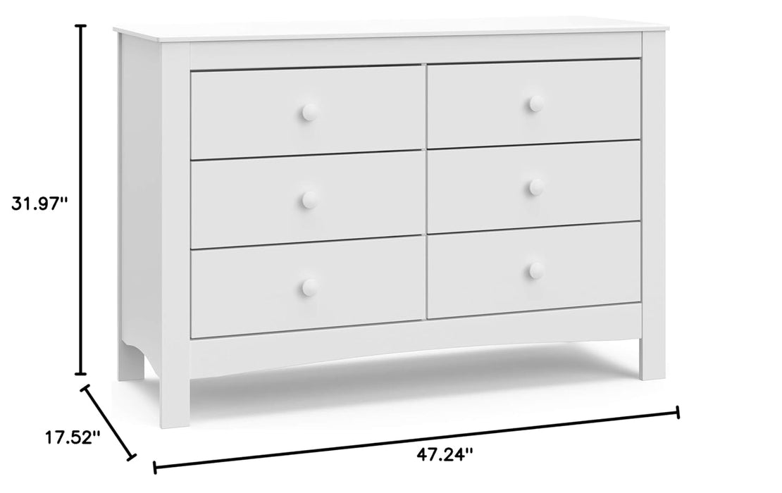 Noah 6 Drawer Double Dresser (White) - GREENGUARD Gold Certified, 6 Drawer Double Dresser for Kids Bedroom or Nursery, Bedroom Furniture Dresser, Universal Design for Nursery and Kids Bedroom
