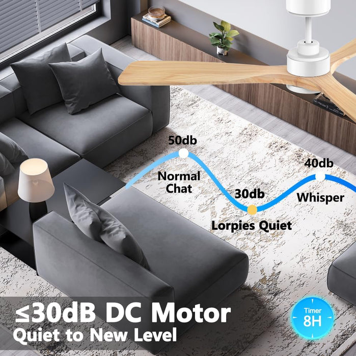 52 Inch Wood Smart Ceiling Fans with Lights Remote,Voice Control via WIFI Alexa App,Quiet DC Motor,Outdoor Indoor Ceiling Fan,Dimmable,Modern Light Wood Lighting & Fan for Bedroom Patio Porch