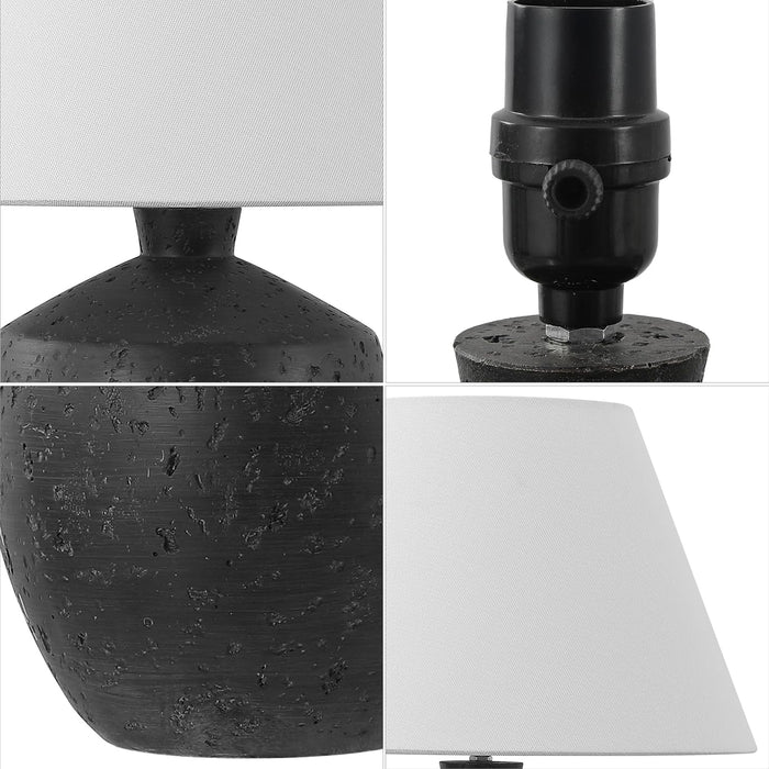 18" Black Modern Concrete Effect Table Lamp Set of 2, Scandinavian Bedside Lamps for Bedroom Living Room, White Linen Shade, LED Bulbs Included (JYL5606B-SET2)