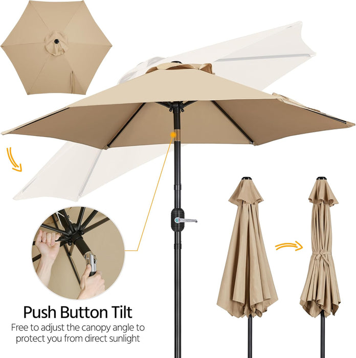 9FT Patio Umbrella with 22Lb Umbrella Base Included, Outdoor Market Umbrella with Push Button Tilt, Crank and Sturdy Ribs, Outdoor Yard Sun Shade W/Stand Heavy Duty