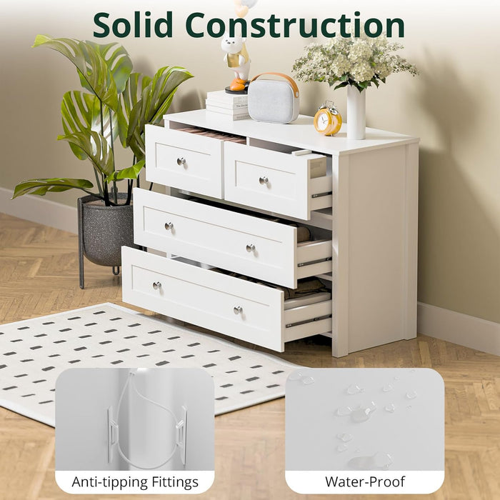 White Four Drawer Dresser With Contemporary Finish