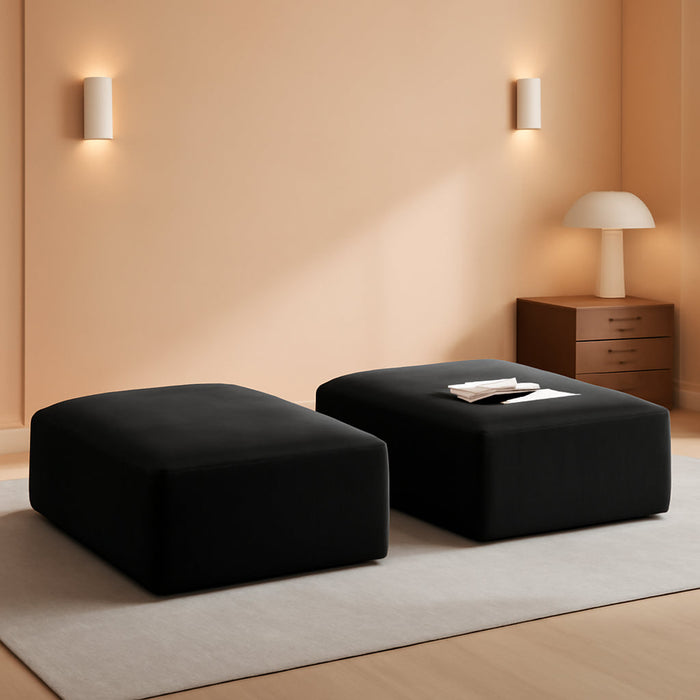 40" Square Stuffed Ottoman Pouf for Sofa Couch, Corduroy Poufs with Foam Chunk Filling, Furry & Fluffy Pouf Footstool Movable Ottoman. 40*31 Floor Poufs Foot Rest for Living Room, Black(2 Piece Set)