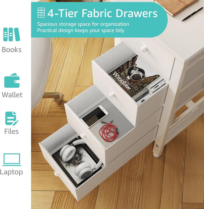 Small White Desk with Drawers for Bedroom, 40 Inch Kids Girls Study Desks, Reversible Computer Writing Nail Table with Fabric Drawer for Small Spaces Home Office Manicure