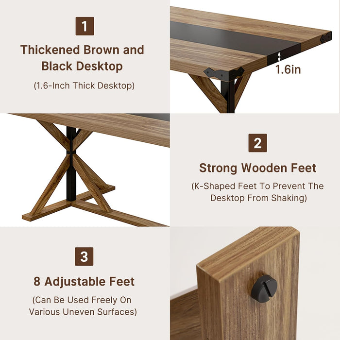 71 Inch Dining Table for 6 People, Rectangular Kitchen Farmhouse Table W/Thickness Waterproof Wood Tabletop,Long Dining Room Tables W/Wood Strip Base for Kitchen Living Room Oak