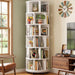 6-Tier Rotating Bookshelf Tower, Solid Wood 360° Revolving Bookcase | round Spinning Book Shelf Organizer on 6 Wheels, Narrow Rolling Bookshelves for Small Spaces, Corner, Bedroom, Office, White
