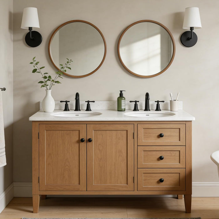 24 Inch Natural round Wood Mirror, Circle Wooden Frame Wall Mirror for Bathroom, Living Room, Bedroom, Entryway