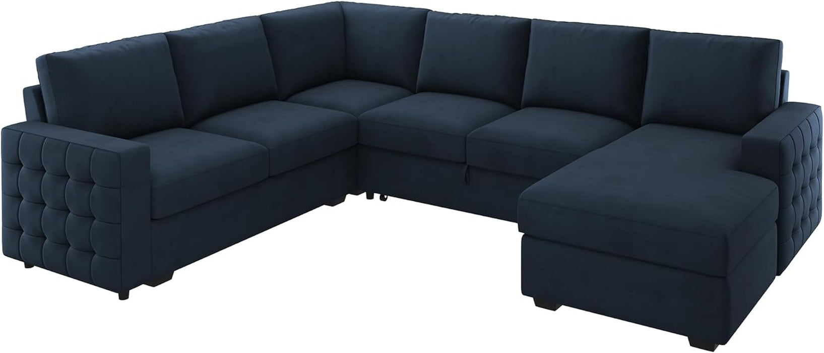 Sleeper Sectional Sofa with Pull Out Bed U Shaped Sectional Couch with Storage Chaise Velvet Sectional Sleeper Sofa Bed for Living Room, Dark Blue