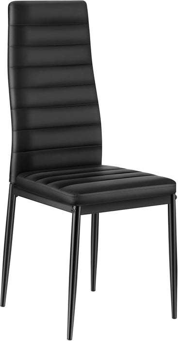 Modern Dining Room Accent Chairs Set of 4, Upholstered Leather Side Chair for Living Room, Space-Saving Kitchen Chair with Thick Cushions and Metal Legs, Black