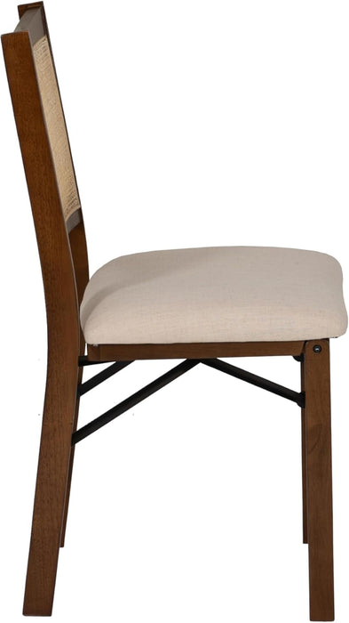 Kasi Brown and Natural Rattan Cane Fully Assembled Foldable Wooden Dining Side Chair