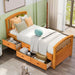 Oak Twin Size Solid Wood Platform Bed with 6-Drawers