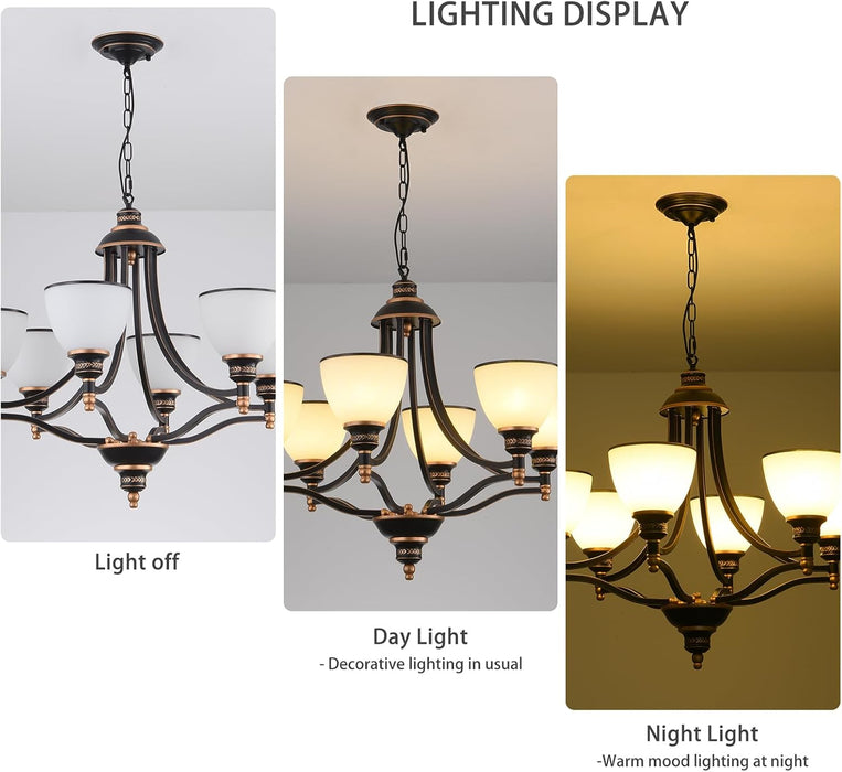 Oil Rubbed Bronze Farmhouse Chandelier Frosted Glass