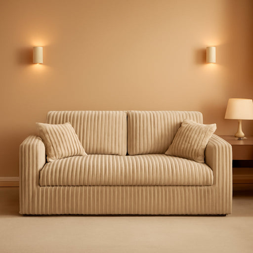 White Eighty Inch Corduroy Upholstered Sofa Cushions