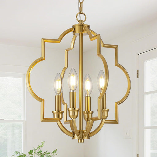 Brushed Gold 4-Light Geometric Dining Pendant Chandelier