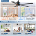 52 Inch 5 Blade Ceiling Fans without Light Remote Control, Quiet Reversible DC Motor, 5 Black Blades, 6-Speed, Industrial Ceiling Fan for Home Kitchen (Black)